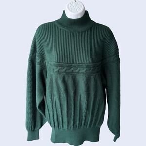 HEAD Vintage Turtleneck Sweater Green Cable Knit